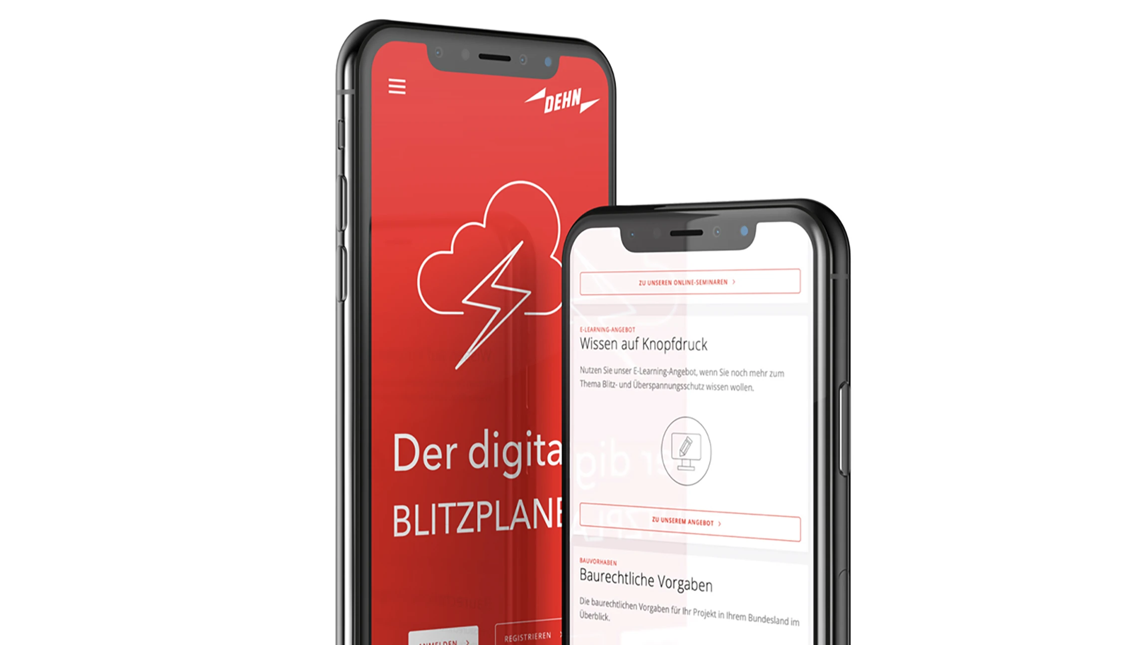 DEHN Blitzplaner App auf zwei Smartphones